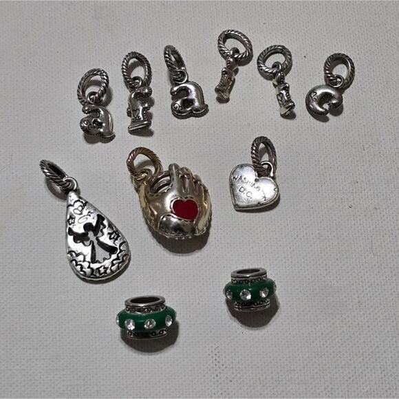 Brighton‎ Bundle of Charms and Spacers Green Initial Angel baseball Glove Heart - Picture 1 of 7